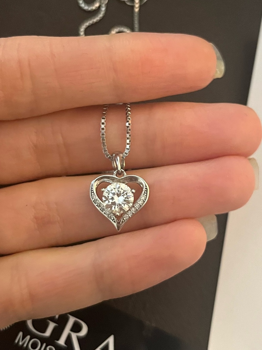 Moissanite Lab-Grown Diamond Heart Silver Necklace - Like New 🤍
